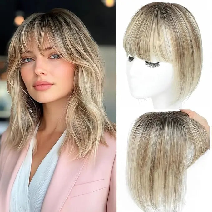 🔥Final Hours—Up to 85% Off🔥Human Hair Topper with Bangs | Hair Piece for Thinning Hair