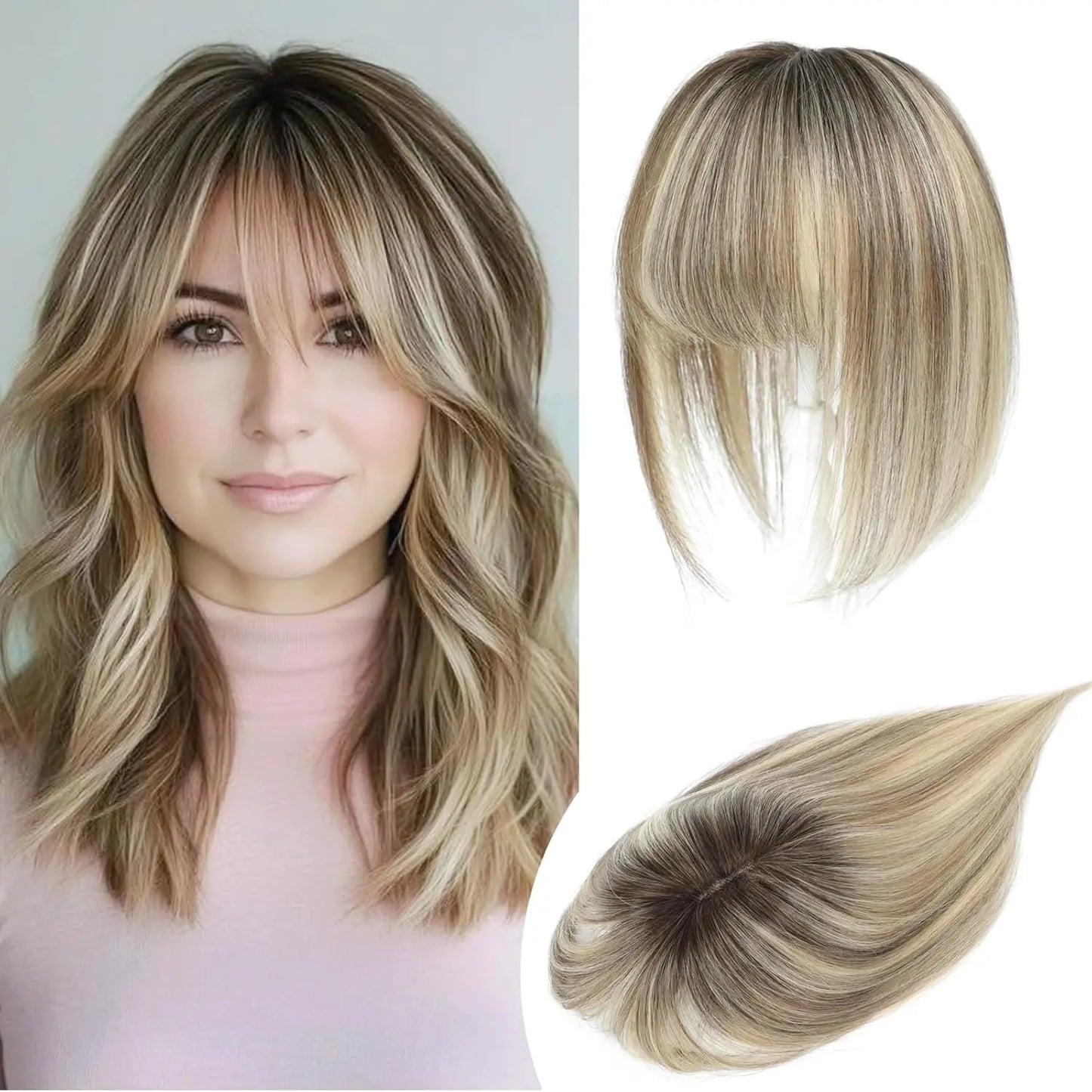 🔥Final Hours—Up to 85% Off🔥Human Hair Topper with Bangs | Hair Piece for Thinning Hair