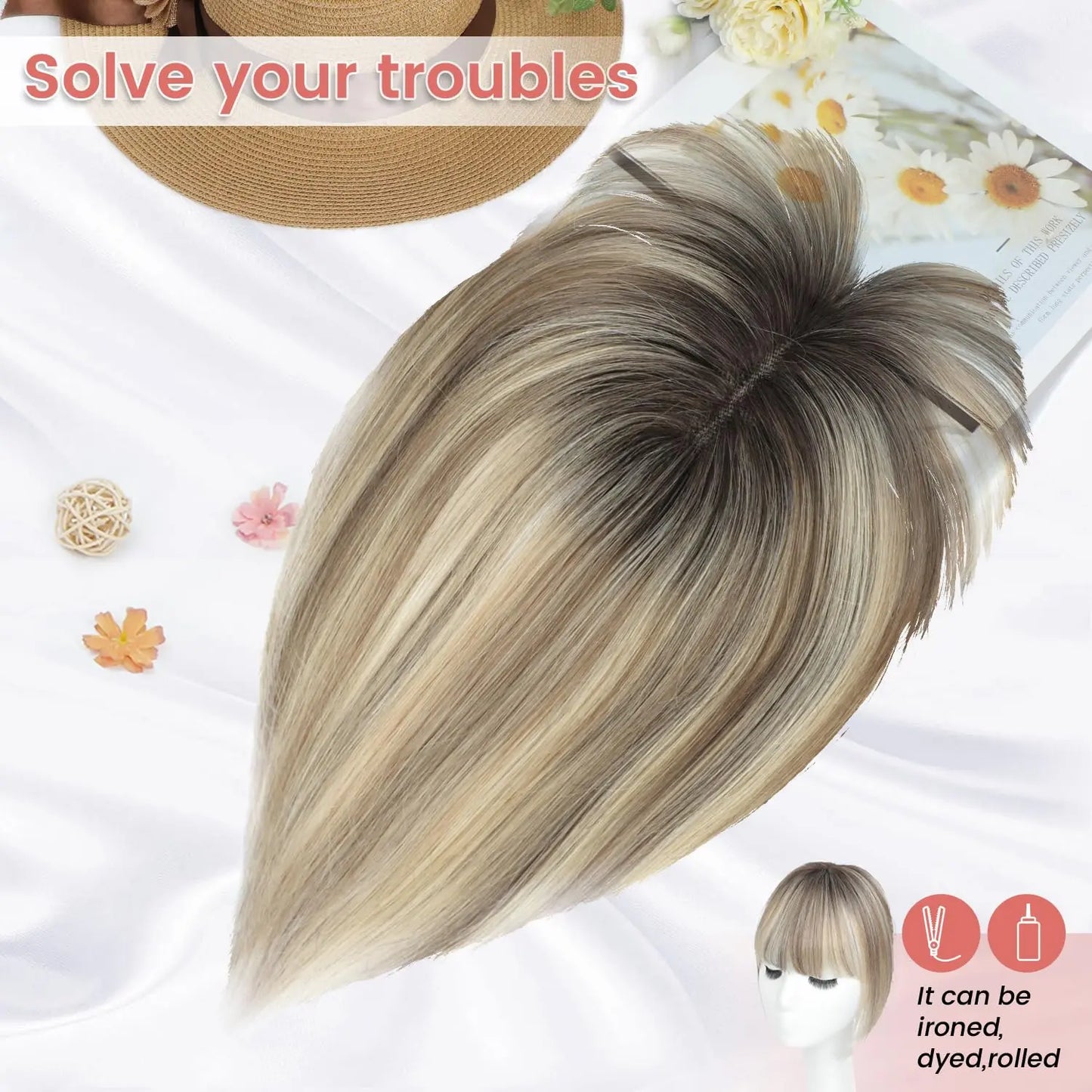 🔥Final Hours—Up to 85% Off🔥Human Hair Topper with Bangs | Hair Piece for Thinning Hair