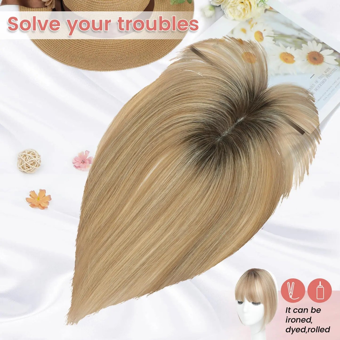 🔥Final Hours—Up to 85% Off🔥Human Hair Topper with Bangs | Hair Piece for Thinning Hair