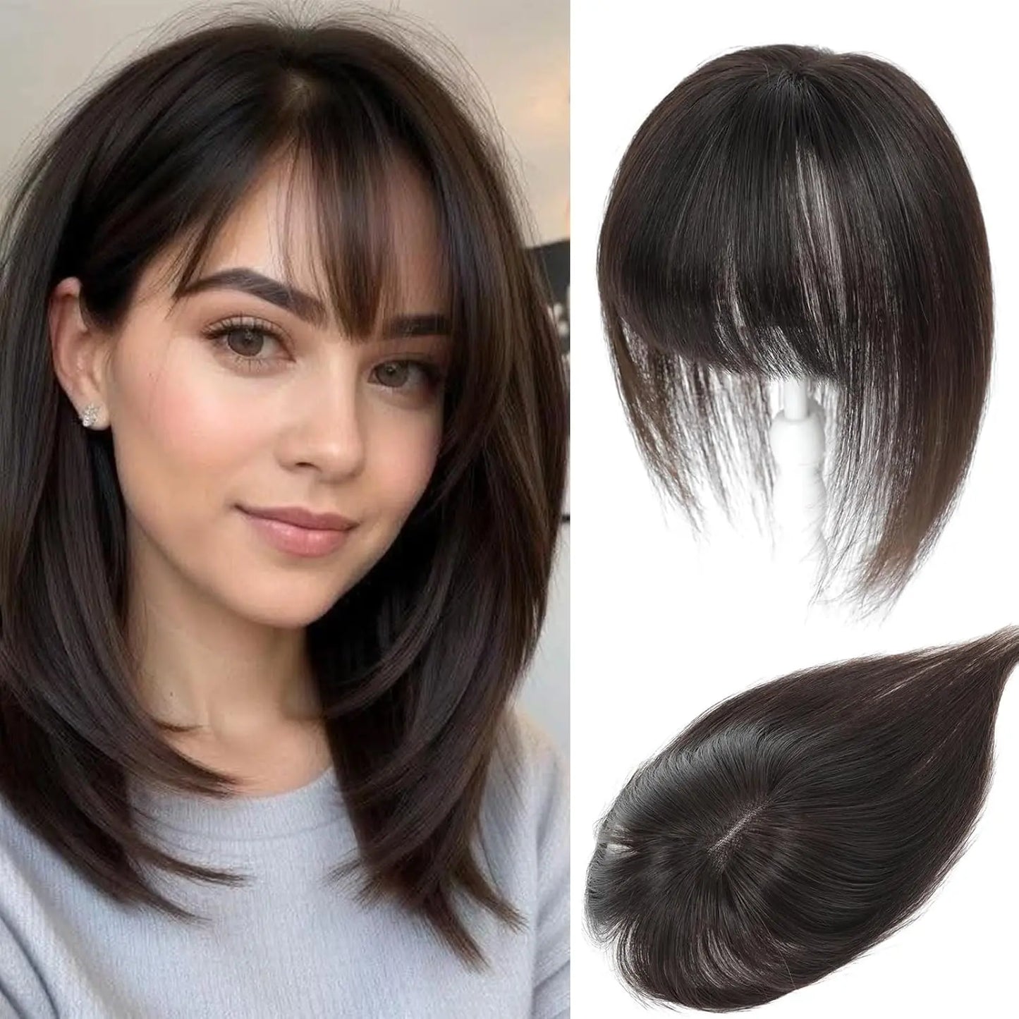 🔥Final Hours—Up to 85% Off🔥Human Hair Topper with Bangs | Hair Piece for Thinning Hair